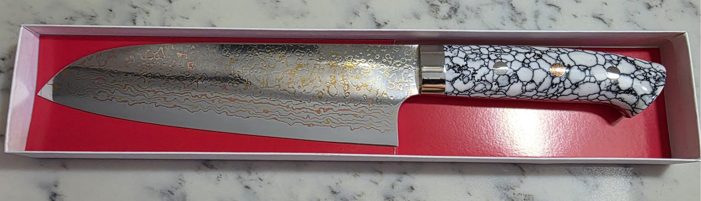 Saji Takeshi Rainbow Damascus Santoku